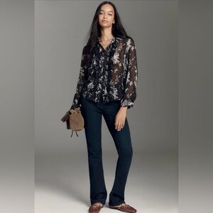 NEW Anthropologie Sheer Ruffle Buttondown Top Size XL